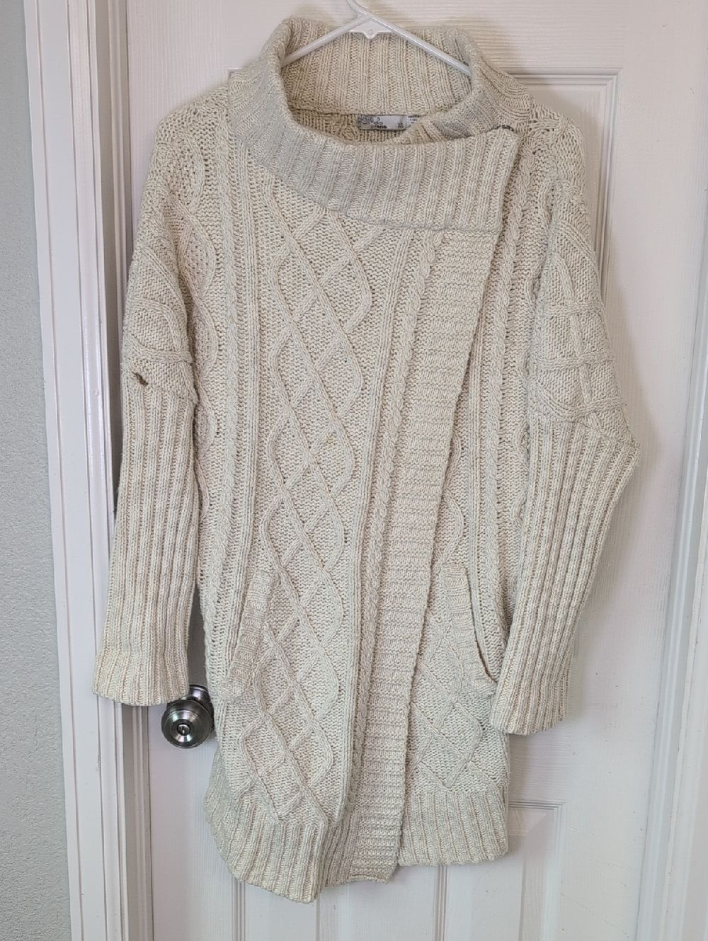 Prana Cream Chunky Oversized Cable-Knit Cardigan